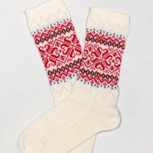 Valent knitted woolen socks Nortland white, red
