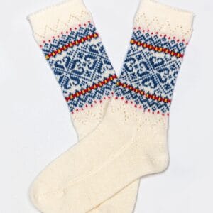 Valent knitted woolen socks Nortland white, blue